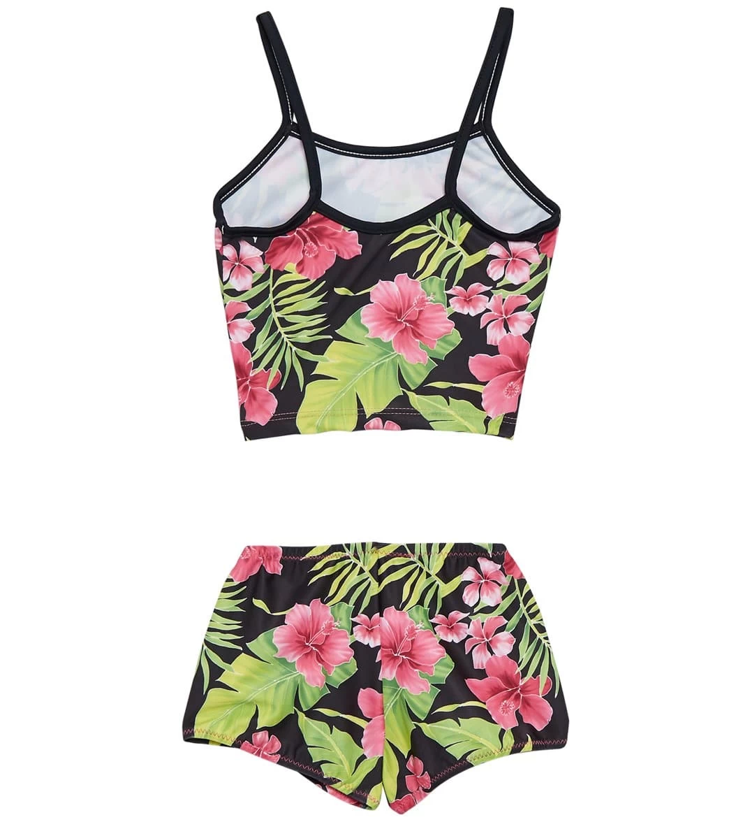 Girls' Hibiscus Black Surf Bottom Two Piece Tankini Set (Toddler, Little Kid, Big Kid) - Image 2