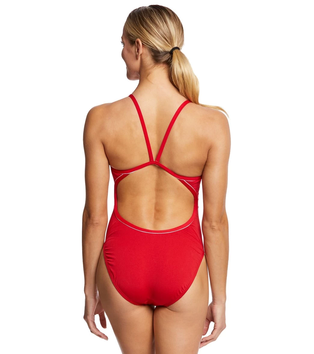 Women's Lifeguard Piped Skinny Strap One Piece Swimsuit - Image 3