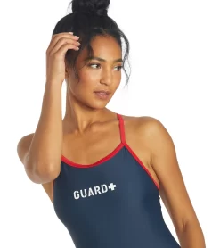 Guard Piped Thin Strap One Piece Swimsuit