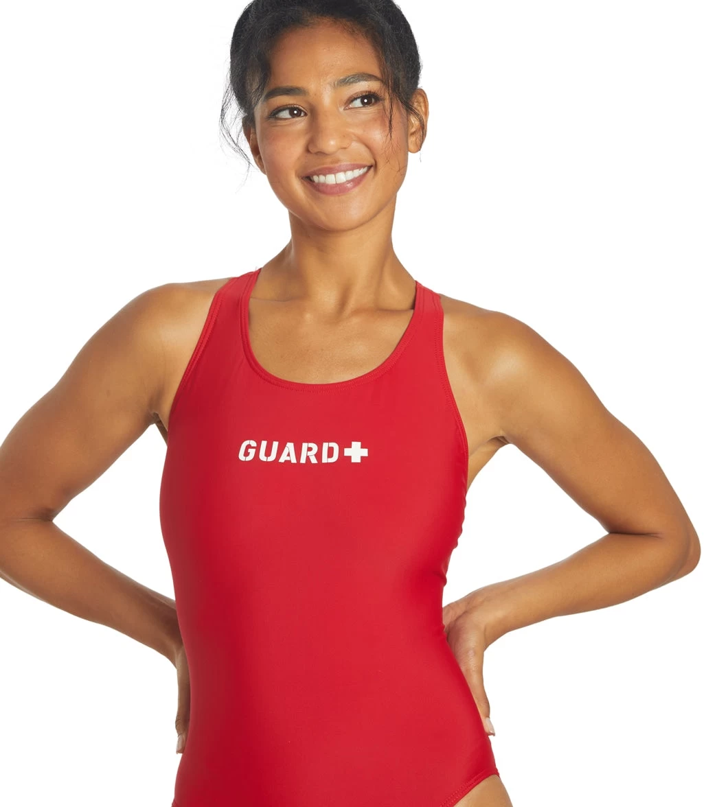 Guard Solid Wide Strap One Piece Swimsuit
