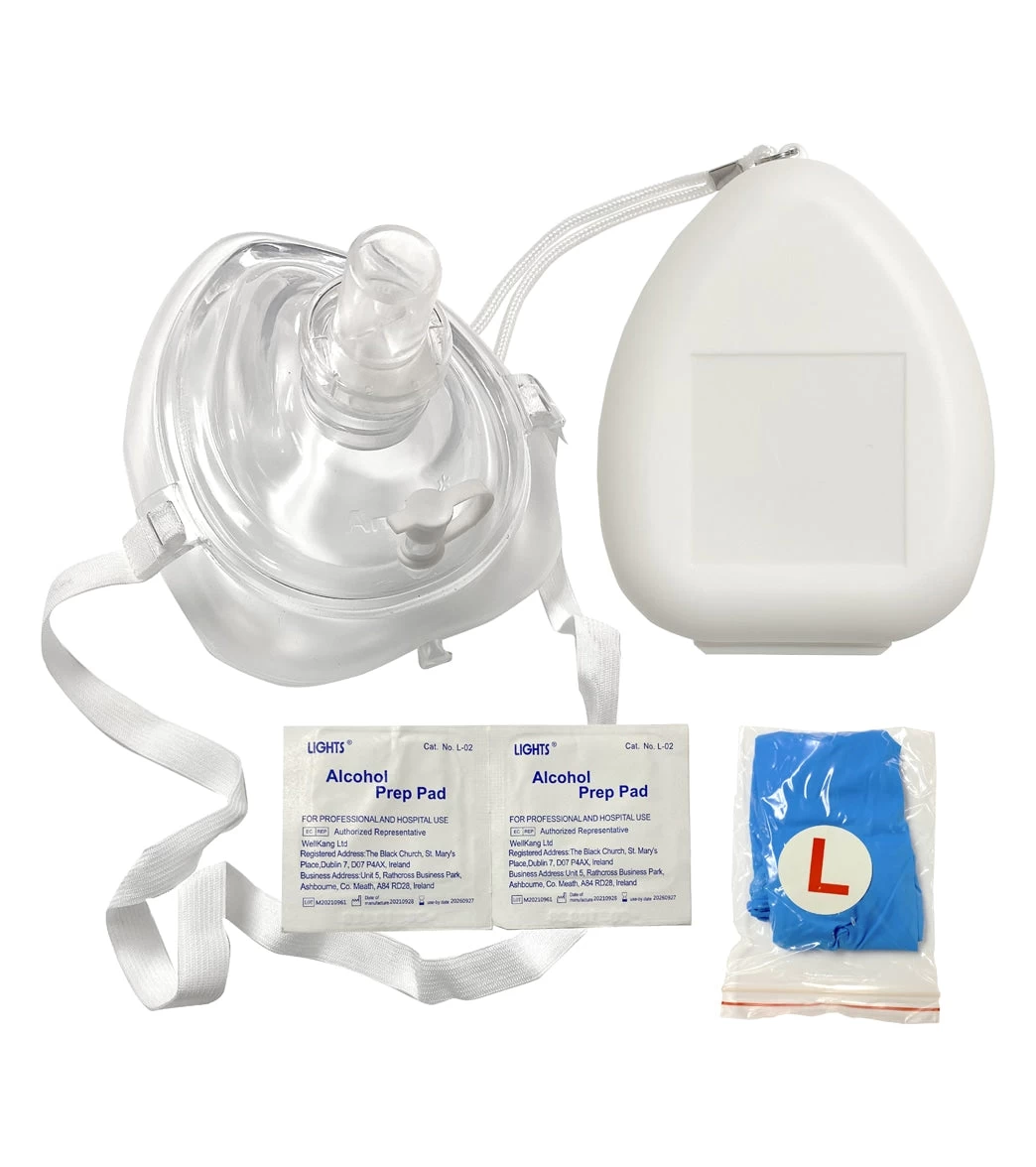 Ambu CPR Mask With O2 Inlet, Headstrap, Gloves, And Wipes, Blank No Logo - Image 2