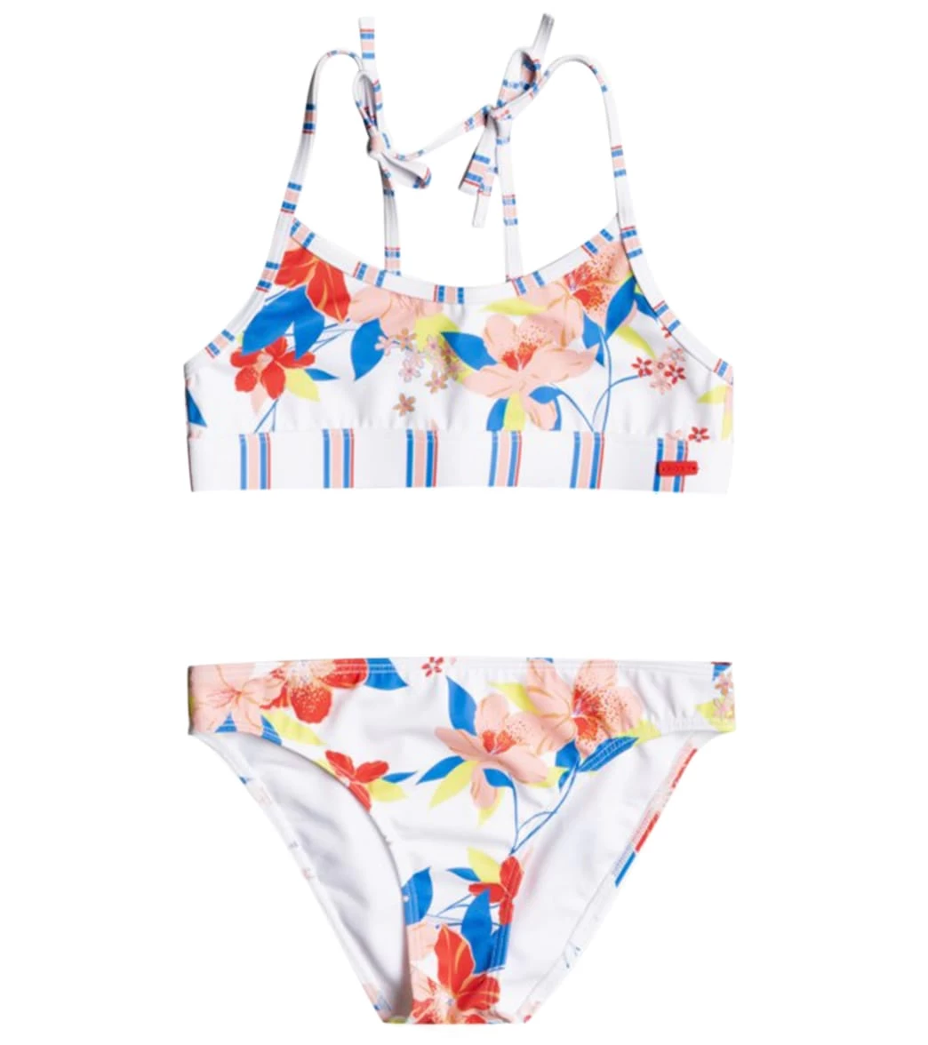 Roxy Girls' Friendly Flower Two Piece Crop Top Bikini Set