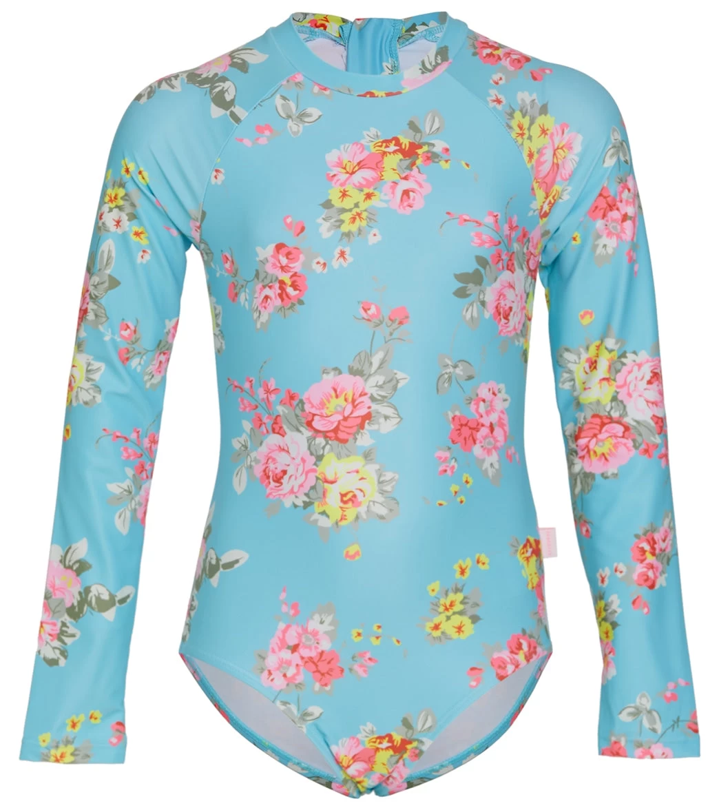 Seafolly Girls' Paradise Garden Zip Back Long Sleeve One Piece Swimsuit (Big Kid)