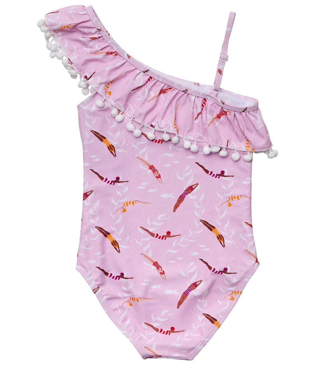 Girls' Diving Diva One Shoulder Frill One Piece Swimsuit (Toddler, Little Kid, Big Kid) - Image 2