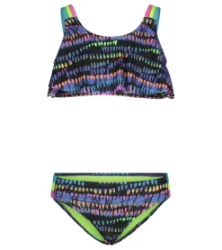 Under Armour Girls' UA Watercolor Drip Flutter Two Piece Bikini Set (Big Kid)